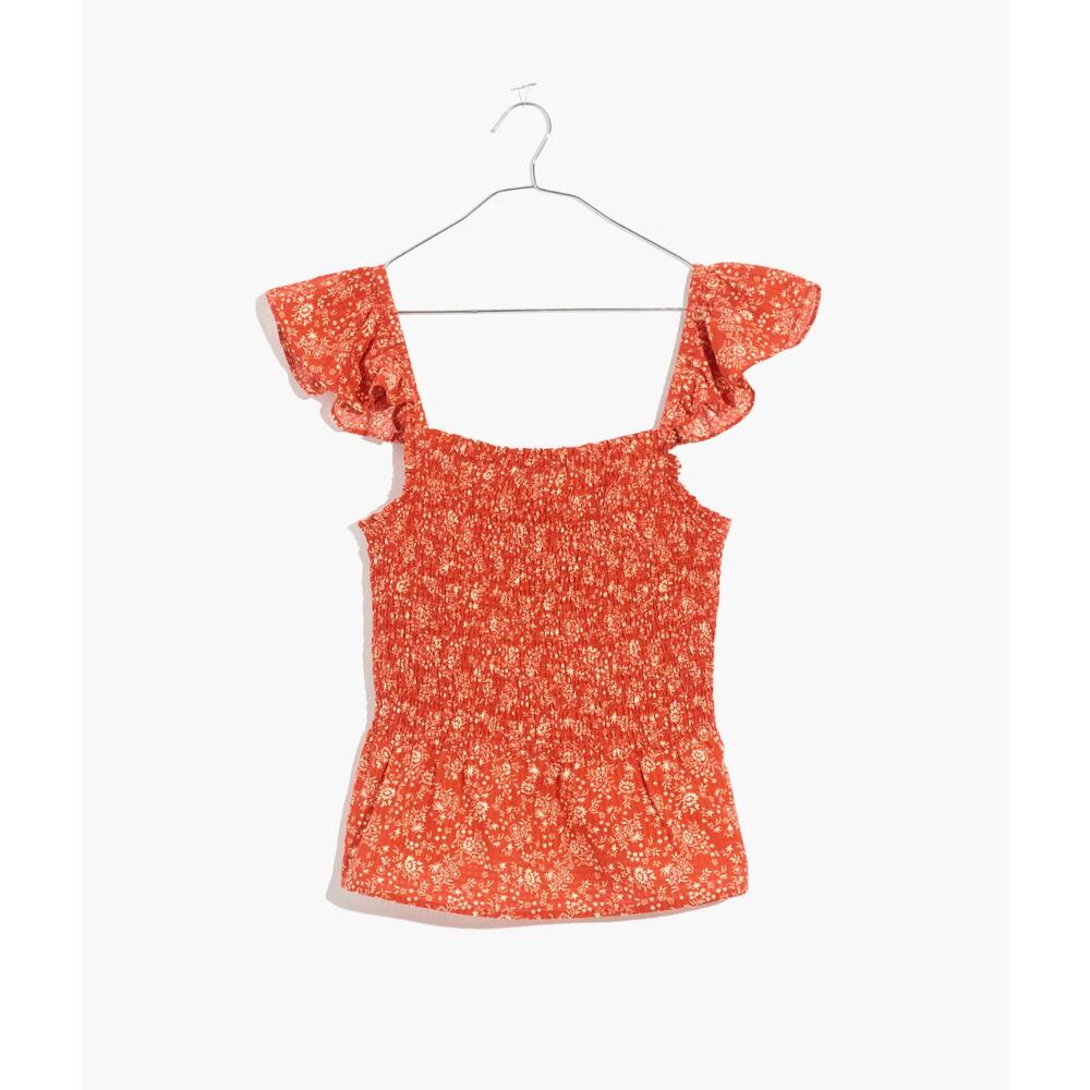 Madewell Women's Piazza Floral Lucie Smocked Peplum Top Summer Beach Red Size 10